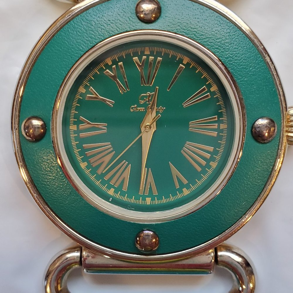 ARM CANDY Round Teal Blue Green Silver Leather Band Ladies Wrist Watch